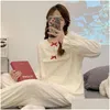 Kvinnor Sleepwear 2023 Spring Autumn Long Sleeve Cotton Pyjama Set For Women Korean Söt kostym Pajama Homewear Pijama Mujer Home Drop D DHWF0