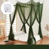 Mosquito Net Chadow Luxuent Luxurious à quatre portes King et Queen Doud Double Lits Netting Elegant Green Netting Bedroom Decor