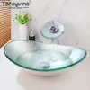 Torayvino Gümüş Banyo Oval Cam Kapı Lavabo Havzası Brass Şelale Monzeri Mikser Su Musluk ile Pop-Up Drenaj Combo Kiti