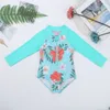 TiaoBug Baby Girls One-piece Swimsuit Long Sleeves Flower Printed Swimwear Kids Toddler Beachwear Rash Guard Child Bathing Suit