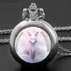 Pocket Watches Pink Fox Creative Quartz Pocket Women Men Fashion Glass Dome Necklace Unique Pendant Silver Clock Gift Accessories Y240410