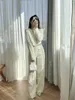 Damesbroeken "Super Long Legs" 2024 Spring Franse kralenrand Dikke Tweed High Taille Kleine geurig casual voor vrouwen