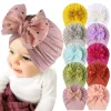 Güzel parlak bowknot bebek şapkası türban sevimli yay düz renkli kız bebek kız erkek kızları yumuşak yenidoğan bebek başlık başlık başwrap