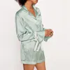 Home Clothing Satin Loungewear Y2K Kleidung Frauen Reverskragen Single Breasted Long Sleeve Shirt Top und Shorts 2000s Pyjama Set Naidwear