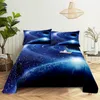 Blauwe kosmische sterrenhemel 0,9/1.2/1.5/1.8/2.0m beddengoed digitale print polyester bed platte vel met kussensloopafdruk beddengoedset