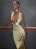 Julissa Mo Satin Sexy Deep V-Neck Bandage Dames Kleed Backless Halter Evening Maxi Dresses Zomer Skinny Elegant Party Clubwear 240410