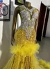 2024 Vestido de noite elegante amarelo vestidos de feminino preto Salia de bolo de renda de renda Slum