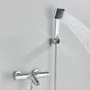 Schwarz Chrom Badewanne Wasserhahn thermostatisch versteckte Duschschuhe Set Wandhalterung Dusche Heiße kalte Messingmixer Tap Bad Dusche