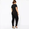 Plus size elegante e elegante traje de salto mulheres sólidas pretas de manga curta sexy vneck cintura de verão escritório lady casual 6x 240410