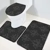 Tapis de bain brun tapis de salle de bain 3 pièces régler le motif d'art damassé floral de la salle de bain sans glissement.