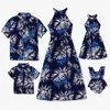 Famille Patpat Matching Leaf Imprimer une chemise de plage et halter haut de cou Aline Maxi Robes Ensembles 240327