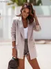 Frauenanzüge Blazer Elegance Blazer Frauen solide doppelt bastelte Bürodame Herbst Jacke Mantel mit Taschen Casual Slim Fit Pink Blazer für Frauen C240410