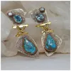 Boucles d'oreilles en peluche luxe 925 Couleur en argent antique Turquoise Turquoise Hy-Lan Crystal Séparation Banquet d'anniversaire Gift