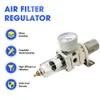 AW2000-02 Pneumatisk 1/4 BSP Air Filter Pressure Regulator Combo Piggyback, Air Tool Compressor Filter med mätare
