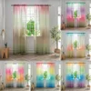 Long Attractive Rainbow Print Window Drape Visible Tulle Curtain Durable for Bedroom
