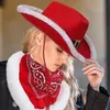 Santa Party Christmas Luminous Cowboy Hat Western Red Felt Hats Wide Brim Cowgirl For Women Men Drop 240410