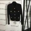 ラペルネックセーターレディースデザイナーニットトップゴールドボタン飾りセータークラシック長袖ガールズシャツ