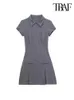 Traf-Womens Front Reißverschluss Falten Mini-Hemd-Hemdkragen Kurzärärmische weibliche Kleider Mode 240410