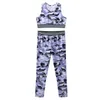 Roupa de tracksuit para meninas, tanques impressos de camuflagem, top de colheita e calças de leggings, roupas esportivas infantis, ternos de ginástica, tops de sutiã