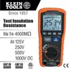 Klein Tools ET600 Multimètre MEGOHMMETER ISOLATION TESTER - RÉSISTANCE DE 4000 OHMS, Multimètre TRMS de TRMS avec 4 options de tension - conception orange / noir