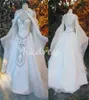 Medieval Fantasy Elvish Wedding Dress With Cape Victorian Fairy Grecian Bride Dress Appliques Lace Embrodiery Renaissance Robe Mariage Bridal Flare Long Sleeve