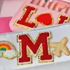 1 pk rode Engelse letterstickers Chenille iron-on patches voor kleding gepersonaliseerd Sew Craft diy zakje decor