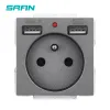 SRAN A6 Series Gray Glass Panel Wall Switch EU French Power Socket USB 3pins 5pins TV RJ45 Module DIY,Suitable for square boxes