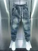 メンズジーンズグラデーションブルーハーレムストリートストライプのズボン高品質のズボン