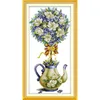 Magnolia Rose Flower Ball and Time Teapot Count Cross Stitch Modello Kit DMC 11ct 14ct Canva Stampa ricamo fai -da -te set decorazione per la casa