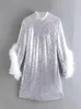 Robes décontractées zatrhmbm Femmes 2024 Automne Fashion Chandoulire Poires à paillettes argentées