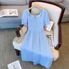 Plussize Womens Summer Summer Dress Dress Lace Chaking Blue Cotton Long Long مع بطانة للراحة الودية للبشرة 240410