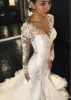 2024 Gorgeous Mermaid Wedding Dresses Dubai African Arabic Style Long Sleeves Lace Bridal Gowns Fishtail Button Back Wedding Dress