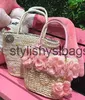 Totes japonês e coreano grama tecido flor milho sacos de couro artesanato moda casual bolsas turista praia h240410