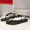 Sommerkristallsandalen Frauen Strassstein Schmetterlingsknoten Landebahnschuhe Frauen Flip Flops Urlaub Fashion Komfort flache Sandalen Frau 240329