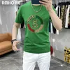 Men's T-Shirts Mens Trend T-Shirt Bear Print Hot Diamond Pattern New Designer Male Tees Summer Top Mercerized Cotton High-Quality Man Clothing J240409