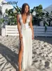 Wit verband Tassel Patchwork Hem Long Dres Sexy Off Shoulder Mouwless Backless Dresses 2024 Lady Beach Party Rozes 240327