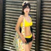 Instagram styl pikantna dziewczyna podzielone ciało trzypunktowe bikini seksowne małe zbieranie piersi imbir żółty wybielanie wakacyjne stroje kąpielowe 1JT9