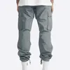 Men's Pants Everyday Wear Men Trousers Solid Color Vintage American Style Cargo With Elastic Waist Multi Pockets For Sports