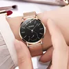 Reloj Mujer Fashion Wrist Quartz titta på kvinnor svarta casual damklänning klockor rosguld mesh rostfritt stål kvinnlig klocka uhr y19281c