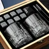 Ensemble cadeau de lunettes de Whisky Stones, sac en velours pour boire du whisky ou du gin écossais, cadeau en bois pour Noël / anniversaire