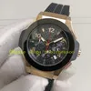 2 Style Chronograph Watches Real Photo för Mens Classic Black Dial 18k Rose Gold Gummi Armband Fold Clasp Sport Quartz Movement Chrono Wristwatches Dress Watch Watch