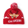 Färgglada julhatt Led Light Soft Warm Santa Elk Snowman Print tröja stickad mössa CAP Xmas Hattar för barn vuxna