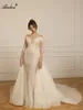 Elegance 2 w 1 Suknia ślubna syreny Oszałamiające koraliki Perły Aplikacje koronkowe z wyjmowanym pociągiem tiulu Illusion Szyja Pełne rękawy Trąbe suknie ślubne