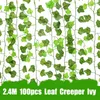 NEU 6PCS/LOT 2,4M FAKE Laub Rattan 100pc Blatt Creeper Green Efeukranz für Wohnkultur künstliche Ivy Blattgirlande Pflanzen Vine Vine