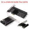 Cards Mining 20/16/12/6 Ports SATA 6Gb to PCI Express Controller for PC Expansion Card PCIe to SATA III Converter PCIE Riser Adapter