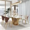 Luxe villa eetkamer zwaanvorm rechthoekige eiland tafel 1.8m en 6 stoelen set gouden creatief ontwerp marmeren meubels