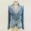 Damespakken Modern Blazers 2024 In bovenkleding Dames Elegante metalen Lion's Head Buckle Denim Suit jas Spring