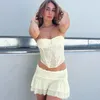 Two Piece Dress Sets Y2k Lace See Through Sexy Camisole Bustiers Womens Double Layer Mini Skirts Chic Beachwear Crop Top Summer