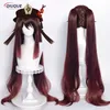 High Quality Game Impact HuTao Cosplay Wig Hu Tao 110cm Long Brown Ponytails Heat Resistant Synthetic Hair Wigs + WigCap