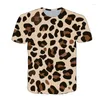 Men's T Shirts Summer 3D Printing Leopard Print O-Neck Short-Sleeved Sports Casual T-Shirt